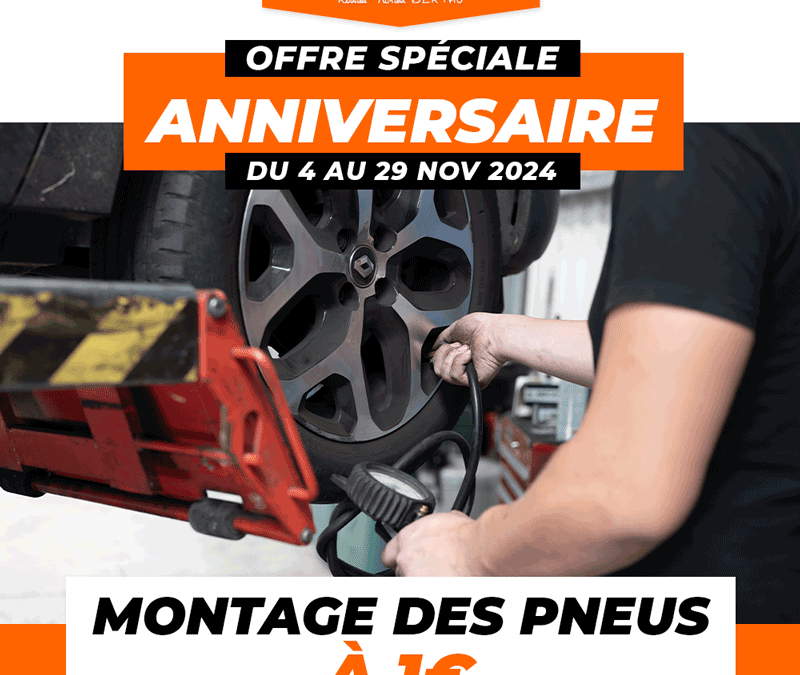 Montage des pneus à 1 euro – offre anniversaire